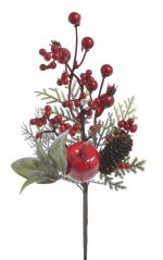 Vánoční dekorace větvička s jablkem dl. 27cm - zápich