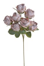 Umělá růže se 7 květy světle fialová 56 cm