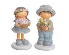 Dekorace figurka 5,5cmLx5,5cmWx11cmH - chlapec/děvče s květinami