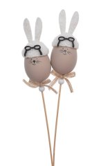 Velikonoční dekorace vajíčko ve tvaru zajíčka na špejli - zápich .(4cm∅x10cmH) 29cmH. - 2ks