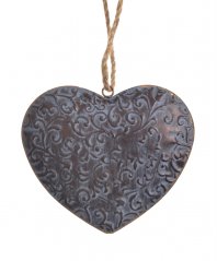 Závěsné srdce kov 17 x 21 cm s reliéfním vzorem