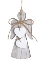 Dekorace dřevěný anděl se srdcem 15x7cm