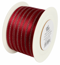 Atlasová stuha s metalickým okrajem 5 mm × 20 m - vínová
