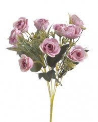 Kytice umělých růží s listy a doplňky, květ Ø 3,5cm/celkem dl.30 cm