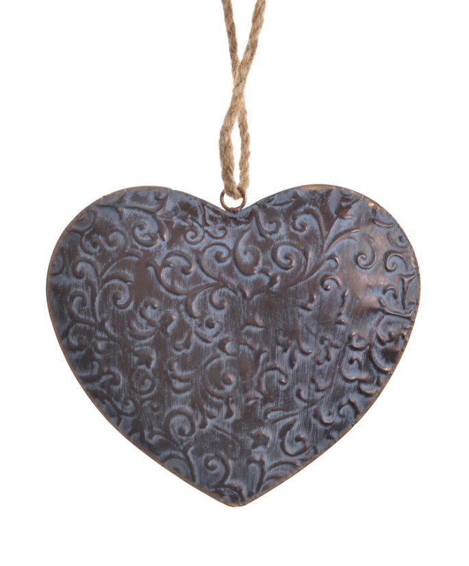 Závěsné srdce kov 17 x 21 cm s reliéfním vzorem