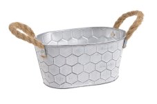 Plechová oválná nádoba s uchy z provazu 18,5cmL x 11,5cm W x 9cmH