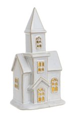 Dekorace keramický kostel s LED osvětlením 12,5cmLx8cmWx23,5cmH