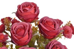 Umělá kytice růží, 6 květů s listy a doplňky  květ Ø 5cm, dl.43cm