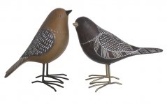 Dekorace figurka stojící ptáček na kovových nohách - 2 druhy  H15,5-15cm..12-17cmLx6cmWx15-15,5cmH