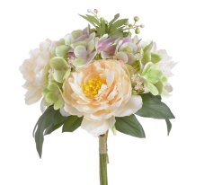 Kytice umělých pivoněk a hortenzií s doplňky, pivoňka Ø12cm/dl. celkem 35cm