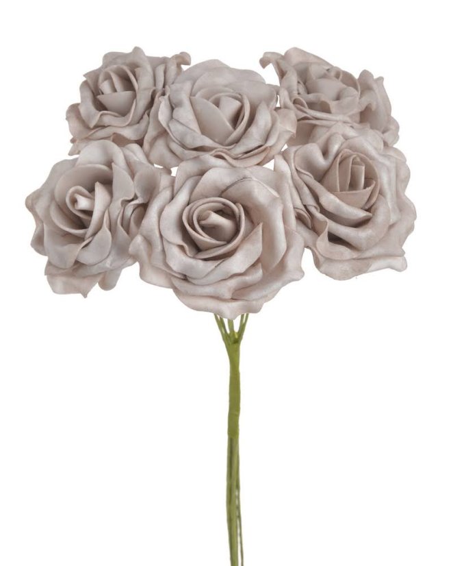 Hlavička pěnové růžičky na drátku Ø 6cm, drátek 25cm - 6ks