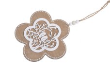 Dřevěná dekorace kvítek s motivem ptáčků 12cm - závěs