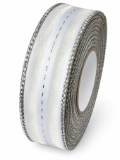 Plátnová stuha se stříbrným okrajem 25 mm × 25 m – bílá