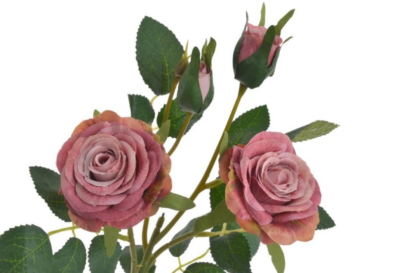 Umělá rozkvetlá růže 2 květy + 2 poupata,  květ Ø 6,5cm, dl.49cm