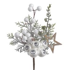 Vánoční dekorace chvojová větvička s bobulemi a doplňky dl. 30cm