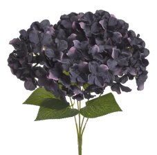 Kytice umělých hortenzií s 5 květy a listy, květ Ø 14cm, dl.celkem 42cm