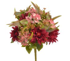 Kytice umělých dahlií a hortenzií , míchaná s dálií květ Ø cca 11cm, kytice celkem dl.64cm