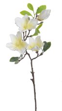 Umělá magnolie s listy - 3 květy Ø 10cm a 2 poupata dl. celkem 65cm