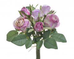 Kytice umělých růžiček, 6 květů a 3 poupata s listy, celkem dl. 27cm