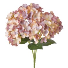 Kytice umělých hortenzií s 5 květy a listy, květ Ø 14cm, dl.celkem 42cm