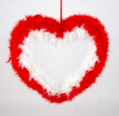 Dekorace plastové srdce z peří 35cm - závěs