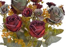 Umělá kytice růží, 6 květů s listy a doplňky  květ Ø 5cm, dl.43cm