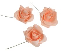 Hlavička pěnové růže na drátku Ø 6cm/dl.8cm - 8ks