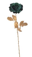 Kvetoucí umělá růže na barveném stonku s listy, hlavička Ø 10cm, dl.70cm