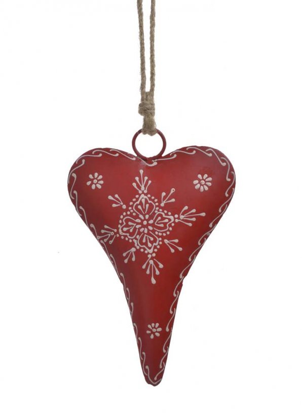 Dekorace - plechové barvené srdce s ornamenty - závěs 16,5x11,5cm..12cmLx2cmWx17,5cmH