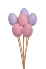 Velikonoční dekorace plastová vejce - zápich (3cm∅x4cmH) 20cmH - 6ks