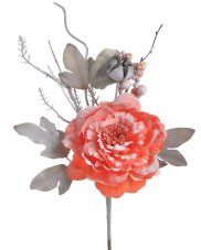 Květ umělé pivoňky s doplňky a lístky, květ Ø 9cm, zápich dl. 33cm_58