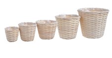 Dekorace sada proutěných nádob s igelitem uvnitř 30cm∅x26,5cmH,25cm∅x21cmH,21cm∅x16,5cmH,17cm∅x15cmH,13cm∅x12cmH - 5ks