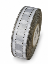 Keprová stuha s metalickým dekorem 25 mm × 25 m – stříbrná