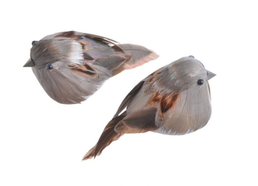 Dekorace péřový ptáček na klipu 10cmLx5cmWx8cmH - 2ks