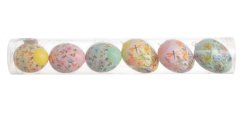 Velikonoční dekorace - vajíčka s různobarevným potiskem 4,5cm∅x6cmH - závěs - 6ks