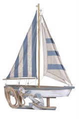 Letní dekorace dřevěná plachetnice 48cmL x 9,5cmW x 71cmH