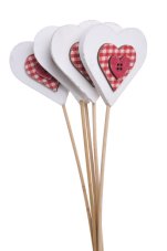Dekorace dřevěné srdce zápich, srdce 8 cm, zápich 40 cm - 6ks