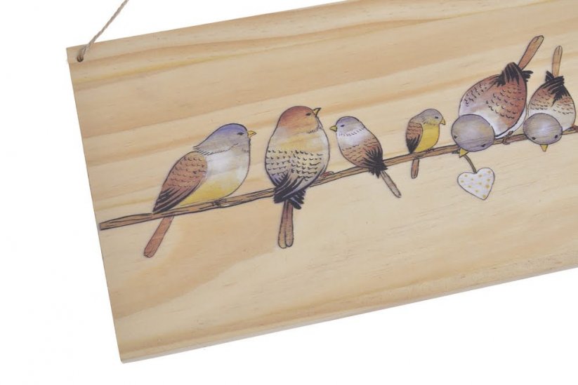 Jarní dekorace dřevěná tabulka na pověšení s motivy ptáčků ..40cmLx1cmWx15cmH