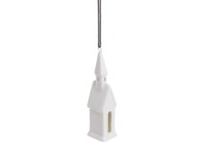Dekorace porcelánový kostel 3cmL x 3cmW x 13cmH. - závěs