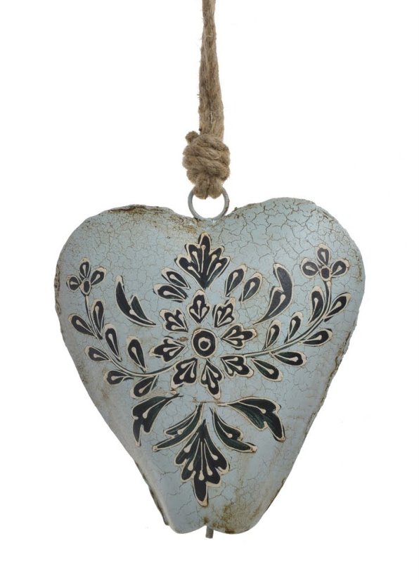 Dekorace plechový barvený kravský zvon s ornamenty  22x12cm..16cmLx6,5cmWx17cmH