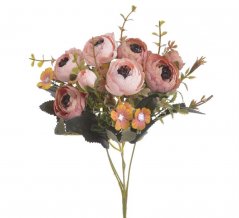 Kytice umělých kamélií s doplňky, květ Ø 4 cm, dl. 28cm