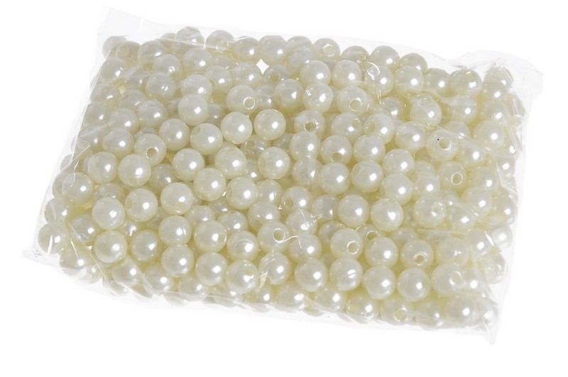Dekorace plastové perličky s dírkou Ø 8mm/100g - Barva: Cream CRM
