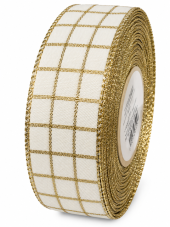 Plátnová stuha s kostkou 30 mm × 25 m – krémová/zlatá