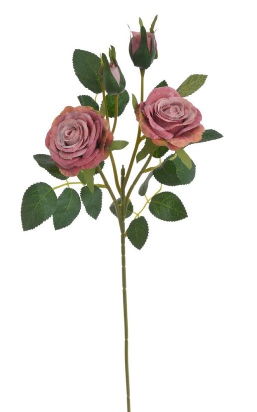 Umělá rozkvetlá růže 2 květy + 2 poupata,  květ Ø 6,5cm, dl.49cm