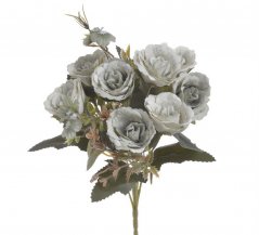 Kytice umělých růžiček s doplňky a listy, květ Ø 5cm/dl. celkem 28cm