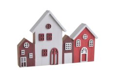 Dekorace dřevěné městečko 19cmLx2,5cmWx12cmH