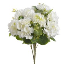 Kytice umělých 5 chryzantém a 5 hortenzií,  květ Ø 12 cm, dl. celkem 56 cm