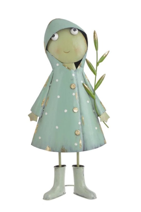 Dekorace plechová stojící žába  27cmL x 16cmW x 57cmH.