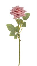 Umělá rozkvetlá růže na stonku s listy, květ Ø 8cm/ dl.41cm