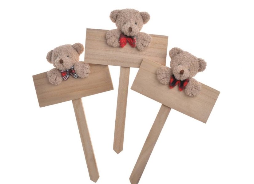 Dekorace dřevěná tabulka s plyšovým medvědem